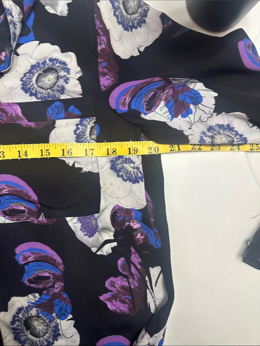 J. Crew Black Floral Button-Up Silk Blouse with White and Purple Blooms - Picture 10 of 10